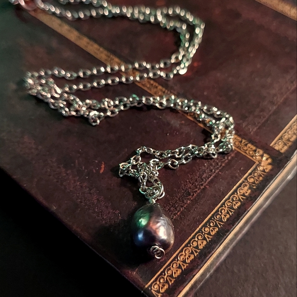 Handmade 11 in. Real River Pearl Necklace w/ Silver Chain